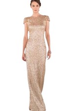 Sorella Vita Sequined Evening Gown Sz 12 Cowl Back Sparkly Beige Wedding Formal picture