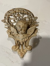 Vintage Victorian Style Cherub Angel Cast Iron Shelf Ornate Wall Hanging Tan picture