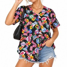 Vintage Harbour Casuals MLB Hawaiian Baseball Floral Button Up Shirt Unique Fan picture
