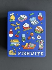 Fishwife World’s Tastiest Tinned Fish Metal Storage Tin Blue Empty Box 8x10x2 picture