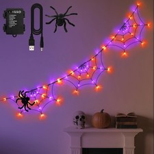 FFZZKJ Halloween Decorations Spider Web Lights 6FT 60LED 6FT, Orange&Purple picture