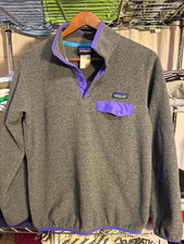 Patagonia Synchilla Women's S Gray/Purple Snap Pullover Jacket w/ Pockets picture