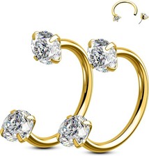 OUFER 2PCS 316L Surgical Steel Horseshoe Nose Rings Hoops, 20G Gold, Clear CZ  picture