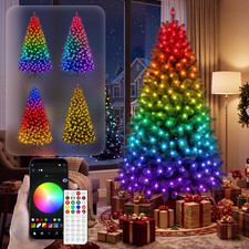 JOYIN 6FT Pre-Lit Full Artificial Christmas Tree 300 RGB LED App Remote picture