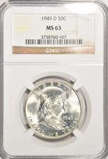 1949 D FRANKLIN HALF DOLLAR ~ NGC MS63 FBL FULL BELL LINES ~ BRIGHT WHITE picture