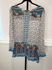 Lucky Brand Blue Floral Border Print Tunic Top picture