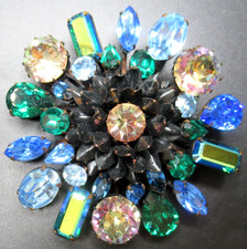 VENDOME Huge Blue & Green Rhinestone Vintage Pin Brooch picture