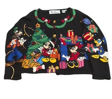 Vintage Michael Simon Disney Christmas Mickey Minnie Cardigan Ramie Knit Sweater picture