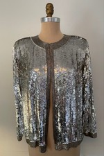 VTG 1990's CANDLELIGHT silver sequin & beads encrusted jacket on SILK~M~STUNNING picture