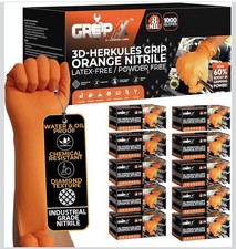 GRIPXX Herkules 8 Mil Orange Nitrile Gloves XL 10pk Diamond Grip Latex Free picture