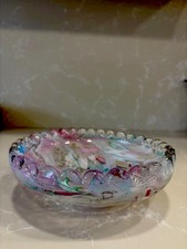 Italy Vintage Archimedo Seguso Murano Latticino Ribbon Aventurine Bowl 7.5” picture