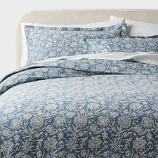 Full/Queen Casual Textured Cotton Printed Duvet Cover and Sham Set Blue - picture