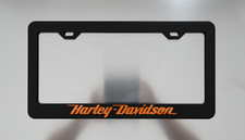 HARLEY DAVIDSON ORANGE Black License Plate Frame for Car Smooth Black Metal picture