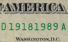 #1285-Fancy-2017 $1 Bill-Tombstone Note-Dual Years-1918-1989-Circulated VF picture