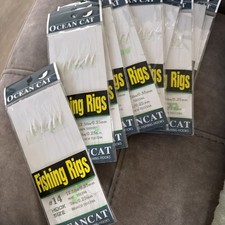 10 Packs :OCEAN CAT Fishing Rigs White Feather 6 Pieces Fishing Rigs #14 Hook Sz picture