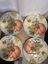 Pier 1 Grateful Harvest 9” Pumpkin Earthenware  Plates Set Of 4 picture