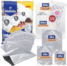 Wallaby 100ct Mylar Bags w/ 400cc Oxygen Absorbers for Long-Term Storage picture