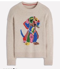 Boden Natalie Embroidered Sweater Jumper Natural Oatmeal Melange Daschund M NEW picture