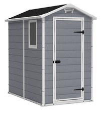 KETER MANOR 4X6 RESIN OUTDOOR STORAGE SHED KIT - GRAY/WHITE picture