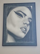 Huge SCOTT ROHFLS sexy Cat Eye Women Hand Painted B&W Study Framed Art Painting picture