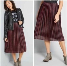 Modcloth 'Glitz The Spot' Pleated Midi Skirt Size M Metallic Pink Glitter (C22) picture