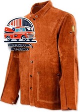 Chaqueta de soldador ignífuga de piel de vacuno serraje para adultos, marrón NEW picture