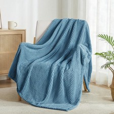 Exclusivo Mezcla Large Waffle Fleece Throw Blanket for Couch, Slate Blue picture