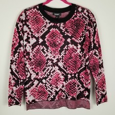 DKNY Womens Snake Print Jacquard Crew Neck Sweater Size XS NWT Pink Black picture