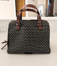 Fossil Rachel Black And White Dot Pattern Satchel Top Handle Bag, Zipper picture