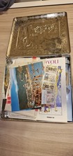 Vintage Tin Box with Painting and Postcards and Stamps - Memorabilia Lot picture