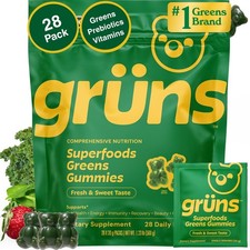Gruns Super Greens Gummies 28ct Prebiotics Spirulina Digestive Health-*** picture