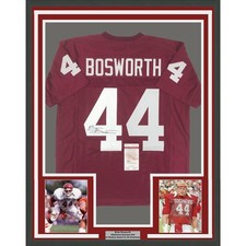 Framed Autographed/Signed Brian Bosworth 35x39 Oklahoma Red Jersey JSA COA picture