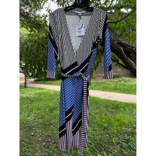 DIANE VON FURSTENBERG Julian 2-Striped Silk Jersey Wrap Dress Multicolor  10 NWT picture