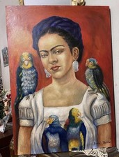 Frida Kahlo Signed Oil Painting on Canvas in Mexican Art . picture