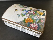 Antique 1920's Japanese Cloisonne Box Signed Inaba Kyoto Flowers & Sparrow picture