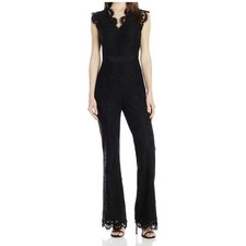 Rachel Zoe Reesa Black Lace Jumpsuit Sleeveless V-Neck Flared Leg Size 4 picture