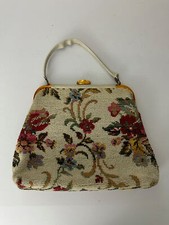 Vtg J R USA Needlepoint hinged purse handbag 15 x 11 x 4 picture
