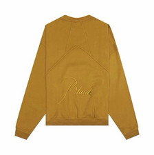 Rhude Yellow Embroidered Logo Crewneck Cotton Fleece Sweatshirt Men's picture