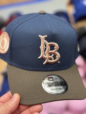 New Era Long Beach State LB Logo 9Forty A Frame SnapBack Hat Navy Gold picture