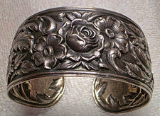 Vintage S. Kirk & Son Sterling Silver Repousse Cuff Bracelet, Pattern 19F picture