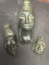 Lot of 3 Mesoamerican Greenstone Mask Pendants - Olmec Art Figurines picture