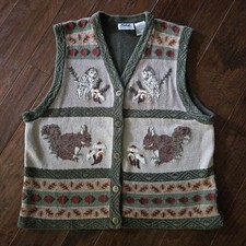 Vintage Northern Reflections Sweater Vest Owls Squirrels Mushrooms Size XL picture