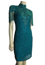 VTG 80s 90s Niteline Della Roufogali size 6 Silk Beaded Sequin Fringe Cocktail picture