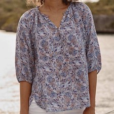 J. Jill Love Linen Women's Peasant Top Floral 3/4 sleeve Blouse Beachy Boho Sm picture