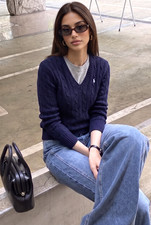 Polo Ralph Lauren Women’s Navy Cable Knit V-Neck Sweater XS NWT QR Authenticate picture