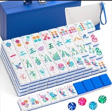 Soulchen 1.2 Inch Acrylic Blue American Mahjong Set 168 Blossom Numbered Tiles, picture