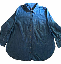 Talbots Women’s Plus 2X Blue Denim 100% Cotton Button-Up Collared Shirt picture