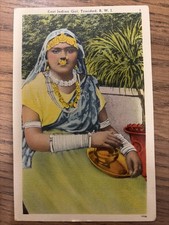 Trinidad and Tobago B. W. I. Postcard East Indian Girl c1950's Vintage picture