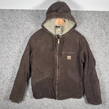 Vtg Carhartt J141 DKB Sierra Jacket Men Dark Brown Sandstone Sherpa Lined Medium picture