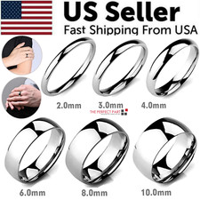 Tungsten Carbide Silver Polished Plain Wedding Band Ring 2mm 3mm 4mm 6mm 8mm 10m picture